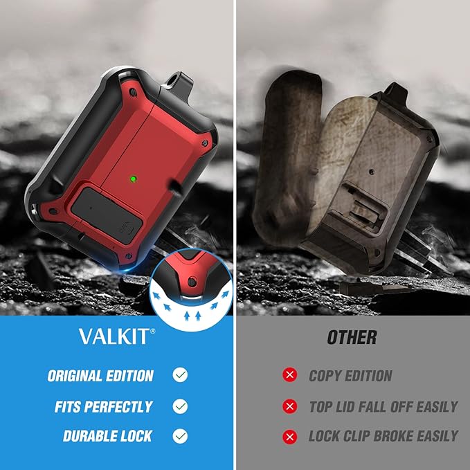 Valkit for Airpods Pro Case Cover with Lock, Military Armor Series Full-Body AirPod Pro Case with Keychain Cool Air Pod Pro Shockproof Protective Case for AirPods Pro 2019, Black/Red