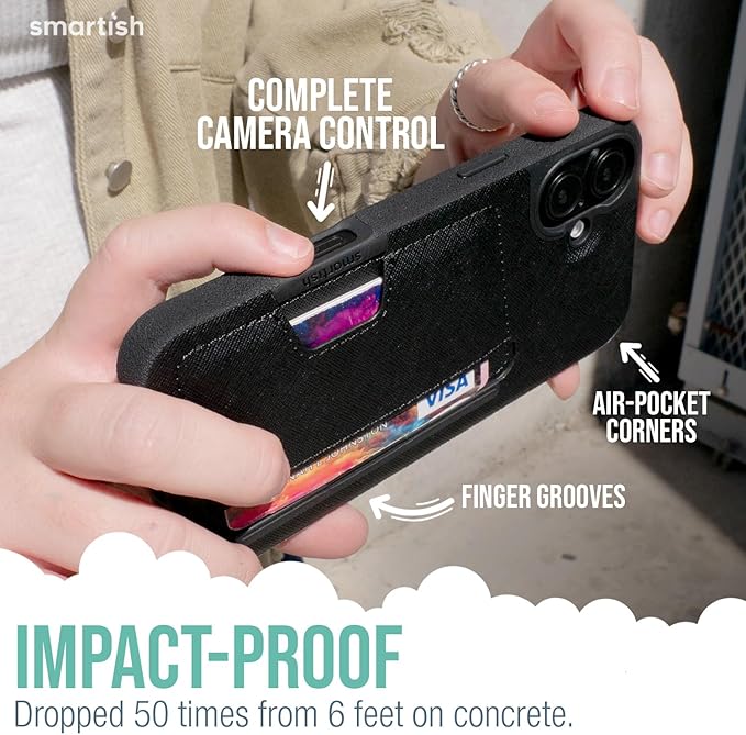 Smartish® iPhone 16 Plus Wallet Case - Wallet Slayer Vol 2 [Slim + Protective] Credit Card Holder w/Kickstand - Drop Tested Hidden Card Slot Cover Compatible w/Apple iPhone 16 Plus - Custom Prints