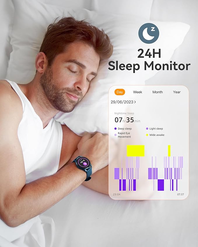 AGPTEK Smart Watch for Women Men, 5ATM Waterproof Smartwatch for Android and iOS Phones, Fitness Tracker Watch with 100+ Sports Modes, Heart Rate Monitor Pedometer Sleep Monitor, Blue