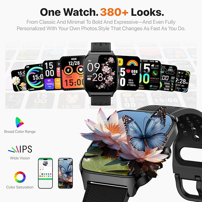 Smart Watch for Women Men - Answer/Make Call, Fitness Tracker Smartwatch for Android iPhone Compatible, 120+ Sports Modes Step Counter Sleep Female Cycle (Black)