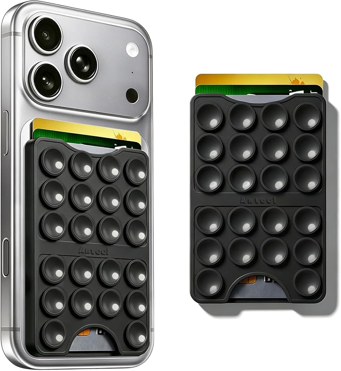 AZXYI Anteel Suction Cup Phone Card Holder Adhesive Mount, Sticky Phone Case Wallet, Phone Holder With Card Slot, Portable Hands-Free Card Holder, Suitable for Selfies and Videos, 2.28"x3.54"(Black)