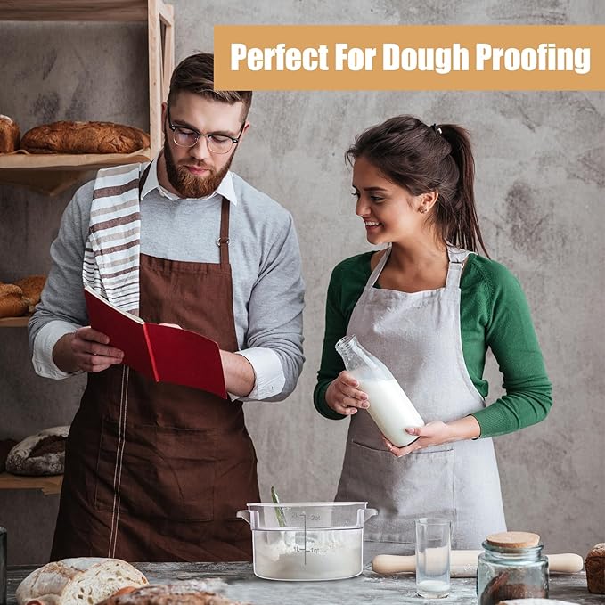 Sawysine 4 Pcs Food Storage Container with Lids Set Proof Dough Clear Round Commercial Containers with Scales and Handles for Bread Dough Rise Restaurant Home Food Storage (1 Qt 2 Qt 4 Qt 6 Qt)