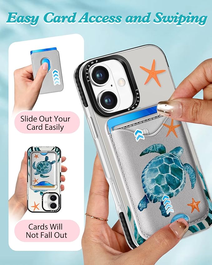 Toycamp for iPhone 17 Case - Compatible with Magsafe Credit Card Holder Wallet Magnetic Cute Women Teen Girls Kawaii Girly Unique Turtle Design Phone Cover for Apple 17 Air