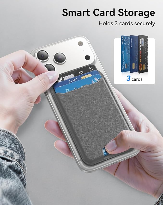 for MagSafe Wallet, 3 Cards Holder, Slim Magnetic Phone Wallet for iPhone 17/16/15/14/13/12 Pro Max Plus Air Series,RFID Blocking Vegan Leather,Titanium Grey