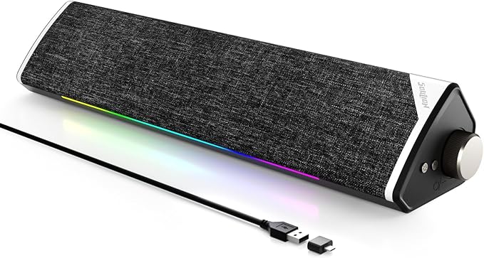 SOULION Computer Speakers, USB-Powered Bluetooth PC Soundbar with Dynamic RGB LED Lights, Surround Sound for Desktop, Laptop, Office, Work, Music & Gaming Black (USB-C to USB Adapter Included)