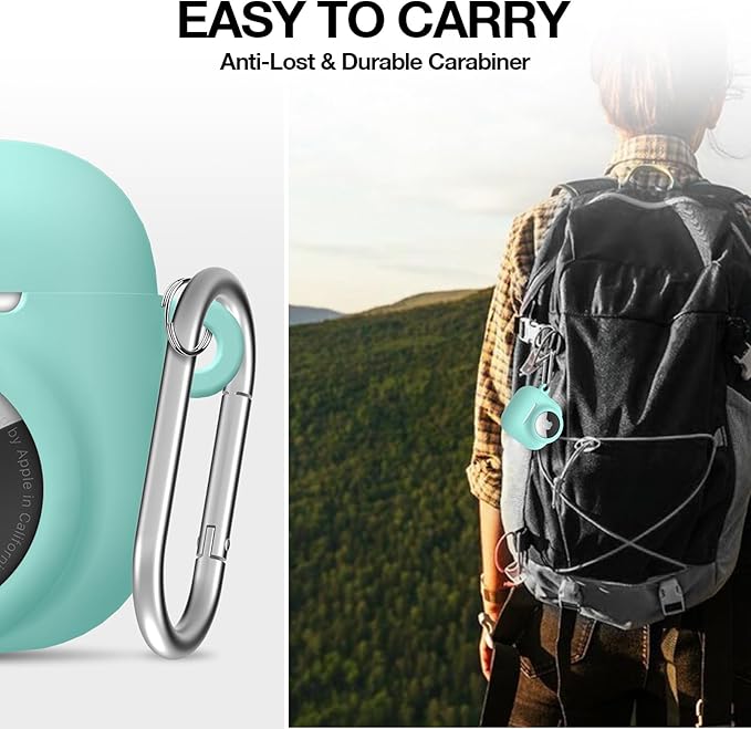2 in 1 Silicone Case Compatible with AirPod 4 and AirTag 2/1, Shockproof Protective Skin Cover for AirPods 4th Generation with Cleaner Kit & Carabiner (Mint Green)