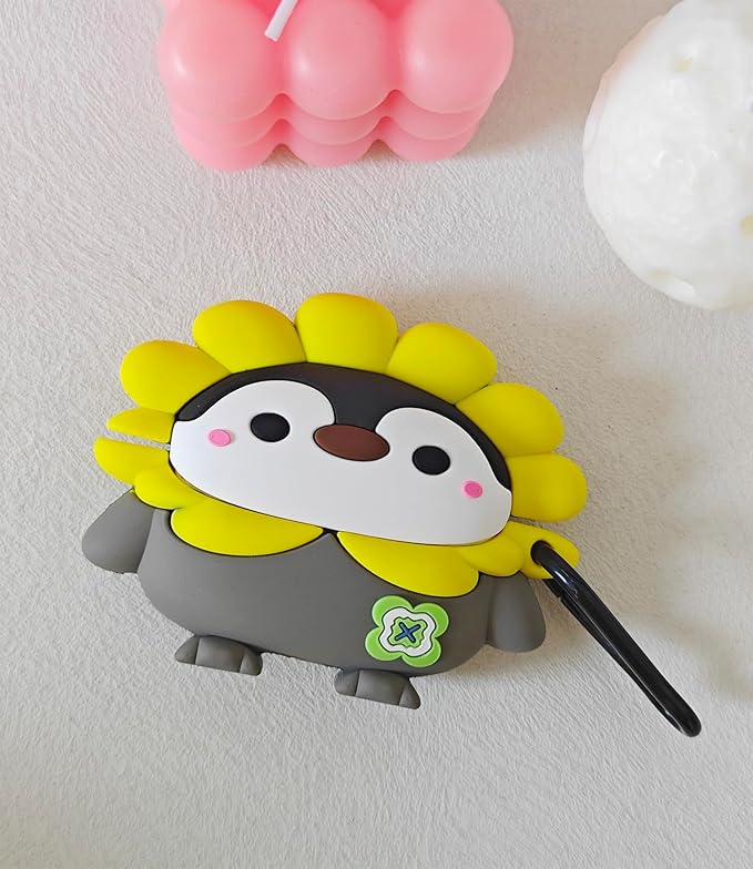 Compatible with Airpods Pro 2nd Generation Case 2022, Cute AirPods Pro 2 Case Cartoon, Kawaii Soft Silicone Protective Cover for Apple New Airpods Pro2 for Men Women (Sunflower Penguin)