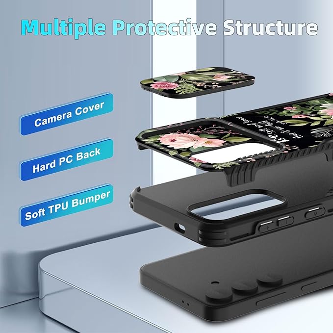 for Galaxy S26 Plus Case Built in Slide Camera Lens Cover,Heavy Duty Shockproof Protection Dual Layer Case for Samsung Galaxy S26 Plus 6.7" 2026,Flower Bible Verse Psalm 46:10