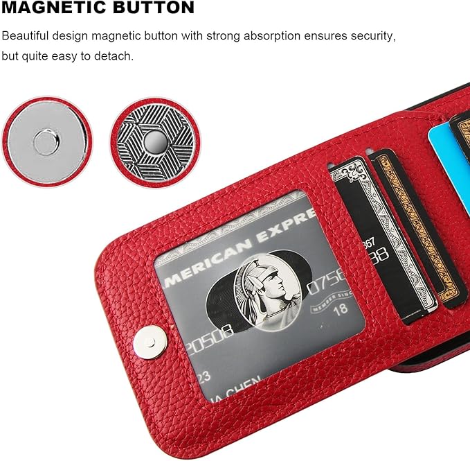 KIHUWEY Compatible with iPhone 15 Case Wallet with Credit Card Holder, Flip Premium Leather Magnetic Clasp Kickstand Heavy Duty Protective Cover for iPhone 15 6.1 Inch (Lichee Red)