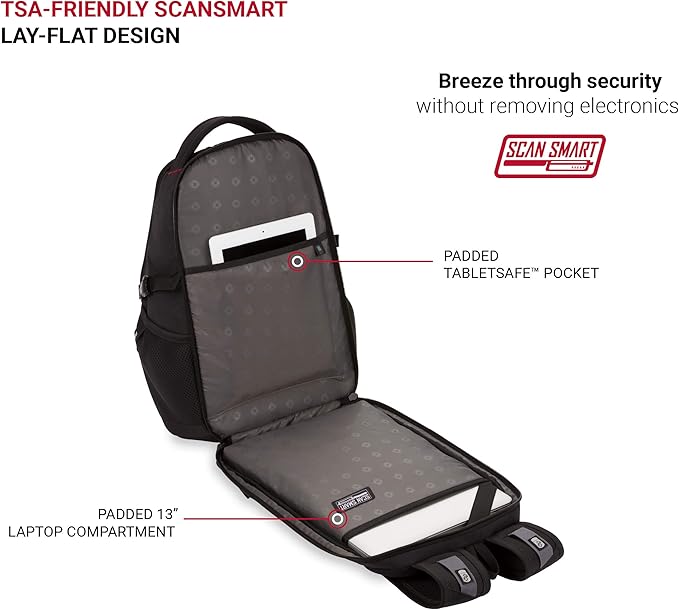 SwissGear 1900 Scansmart Mini/Slim Version, Fits Most 13 Inch Laptops and Tablets, TSA Friendly Backpack, Black