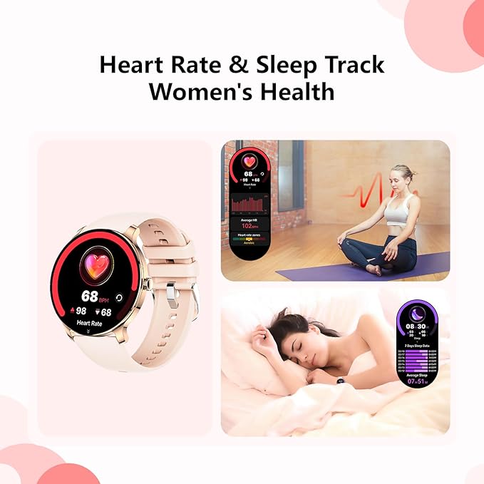 1.43” Women's Smart Watch, AMOLED Display, Work with Android/iPhone, Waterproof IP68, Long Battery Life, Fitness & Health Tracker, Heart Rate Monitor, Step Counter, Track Your Workout, Run and More