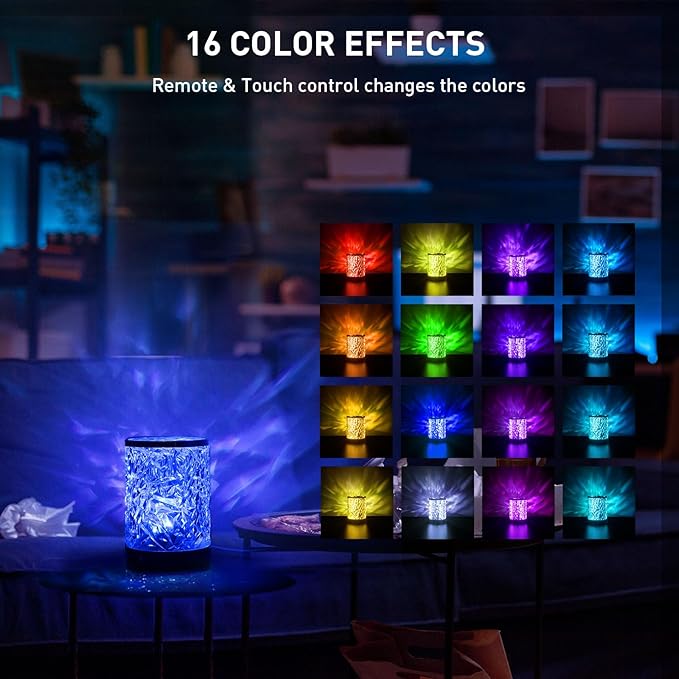 Ocean Wave Crystal Table Lamp Touch Control, RGB Color Changing Night Light with Remote, Dimmable Cool Water Lights for Bedroom, Living Room Wall Decor, Ambient Lighting for Dinner/Bars/Game room