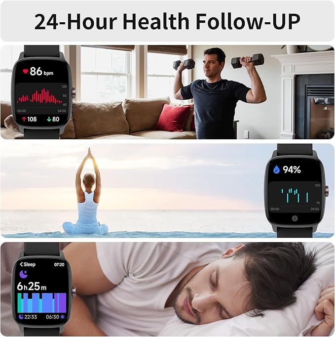 YMZ Smart Watch for Men Women, IP68 Waterproof, Bluetooth Calling, Fitness Tracker, Sleep Monitoring, 1.85'' DIY Dial, AI Built-in, 7 Days Battery, Compatible with Android & iOS