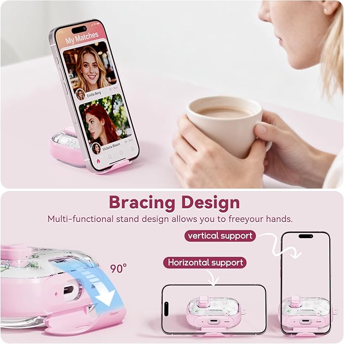 with Safety Lock for Apple AirPods 4 Case,Clear Floral Cute AirPod 4th Generation Case with Phone Stand & Cleaning Kit for Women Girly-Cherry Blossom