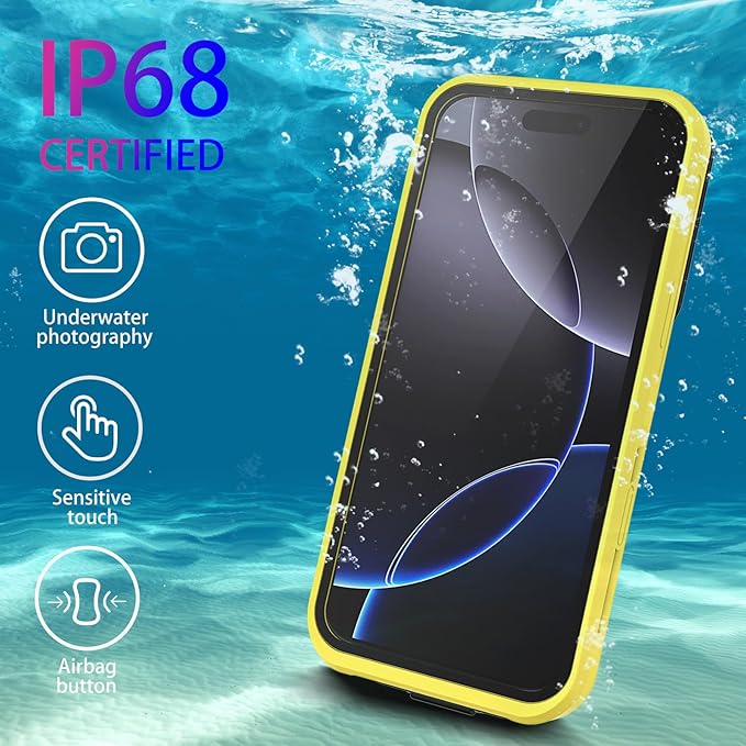 Waterproof Phone Case,Universal Self-Check Function Pouch Dry Bag,Underwater Photo & Video Protective Housing,Pool Beach Travel Essentials Snorkeling Case (Yellow, 6.7 inches)