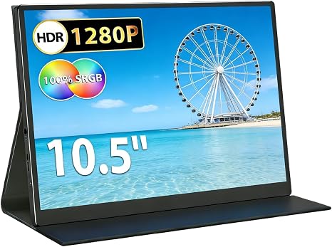 10.5" Portable Monitor 1920x1280 IPS Screen, 420 nits Brightness USB C Portable Gaming Monitor for Laptop PC Phone Mac Steam Deck, with Smart Cover & Speakers, Travel Second Screen for Work