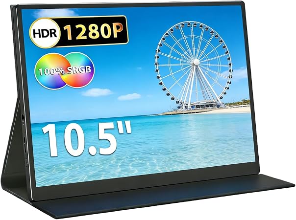 10.5" Portable Monitor 1920x1280 IPS Screen, 420 nits Brightness USB C Portable Gaming Monitor for Laptop PC Phone Mac Steam Deck, with Smart Cover & Speakers, Travel Second Screen for Work