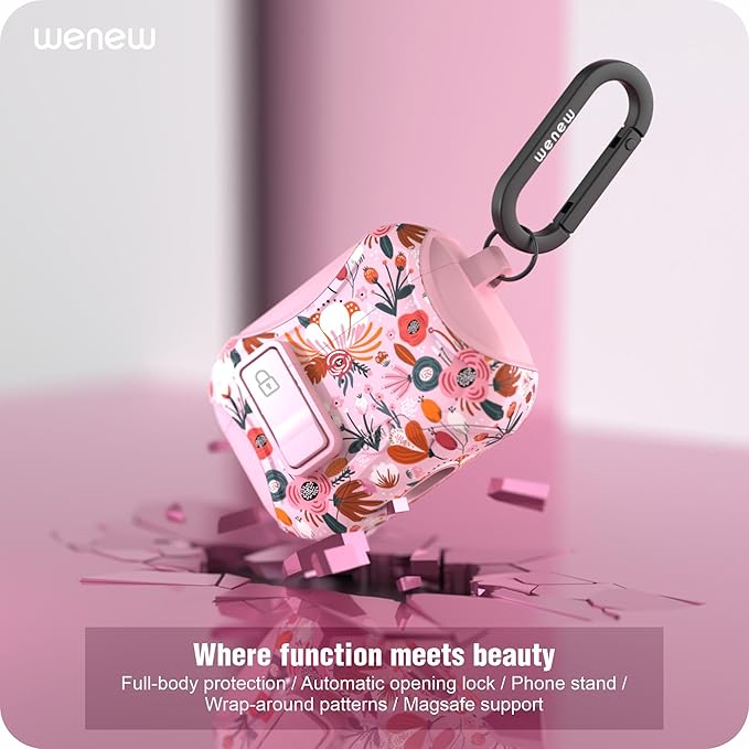 wenew Compatible with AirPods Pro 2nd/1st Generation Case Cover with Phone Stand, Cleaner, Clip, Compatible with Magsafe, One-Click Pop Open Lock iPod Pro Charging Case (Pink 1, AirPods Pro & Pro 2)