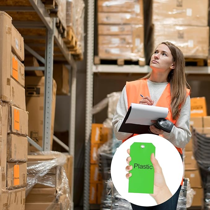 100 Pieces 3x6 inch Large Plastic Shipping Tags with String Heavy Duty Waterproof Hang Tags with String Attached Writable Wire Tags Labels for Luggage Garage Inventory Car Parts (Green)