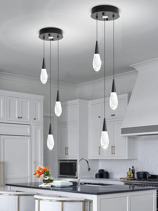3-Lights Crystal Pendant Light Kitchen Islan Black Hanging Chandelier Teardrop Crystal Pendant Light Fixture for Dining Room, Living Room,Kitchen lsland, Foyer