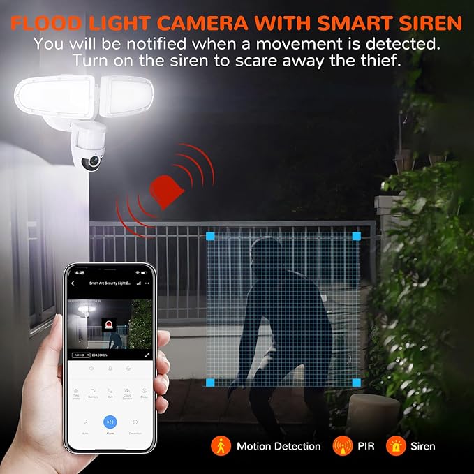 JJC Security Floodlight Camera Outdoor,1080P Smart Motion Sensor Outdoor Lights with Camera(4 Working Modes), 110dB Siren 25W 2200 Lumen Brightness, IP65 Weatherproof, 2-Way Talk