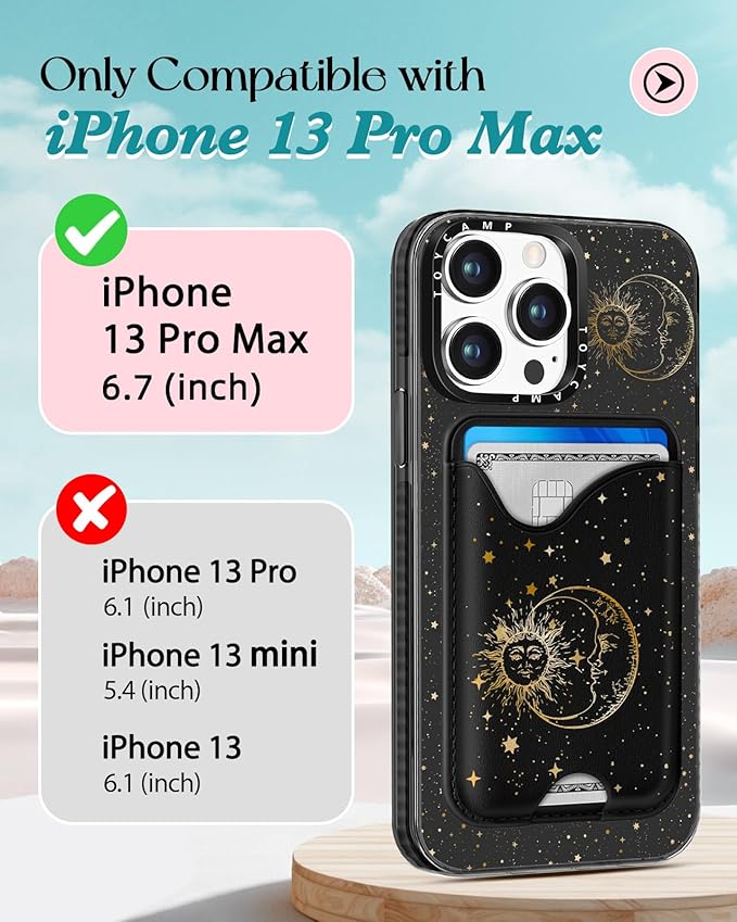 Toycamp for iPhone 13 Pro Max Case - Compatible with Magsafe Credit Card Holder Wallet Magnetic Cute Women Teen Girls Kawaii Girly Unique Sun Moon Design Phone Cover for iPhone 13 Promax