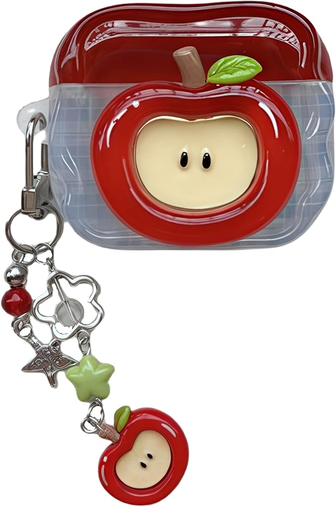 SGVAHY for AirPods Pro 3 Case with Keychain Cute 3D Red Apple Pattern Design Soft Silicone Cover for Women Girls Anti-Fall Shockproof Protective Case for AirPods Pro 3rd Generation