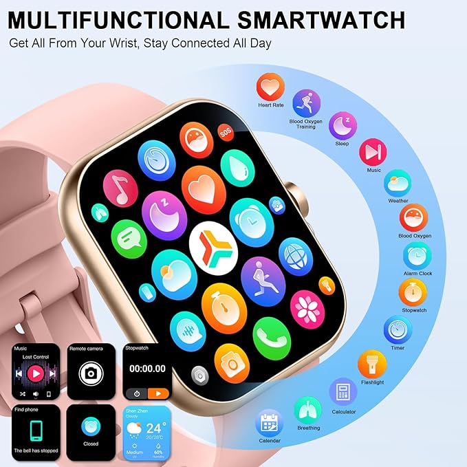 Smart Watch (Answer/Make Calls), 1.96"HD Smartwatch for Women Men, 2025 Activity Tracker with Heart Rate Monitor, Sleep Trackers, Pedometer, IP68 Waterproof, Fitness Watch for Android iOS Pink