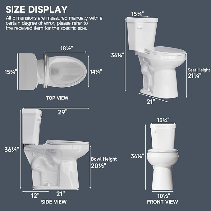 Elongated Extra Tall Toilet 21 Inch for Seniors 1.28 GPF Tornado Single Flush - Two Piece Comfort High Toilet for Bathroom, 20.5 Inch Bowl Height 21.25 Inch Seat Height, 12" Rough In, White