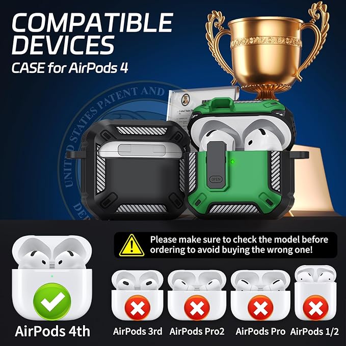 for AirPods 4 Case, Secure Lock Case Cover for Apple Airpods 4 with Active Noise Cancellation 2024, Case for Airpods 4 with Cleaner Kit and Keychain, Powerful Drop Protection