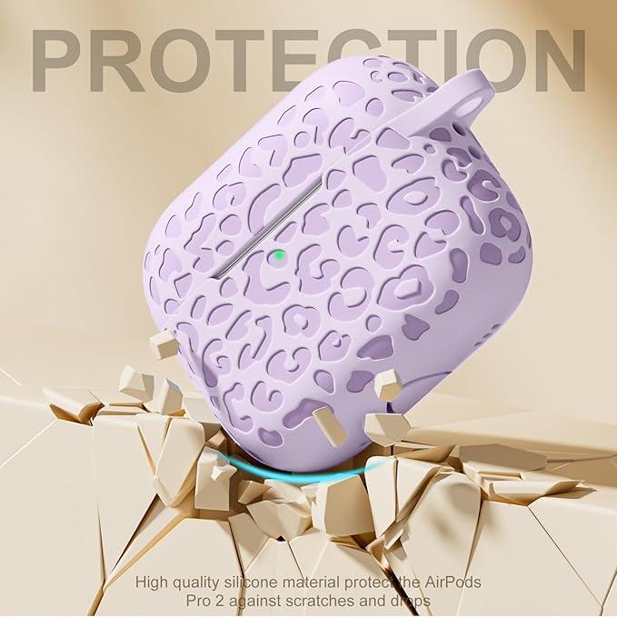 Fashion Engraving Leopard Case Compatible with Airpods Pro Case Cover 2022, Soft Silicone for Airpods Pro Case, Front LED Visible, Lavender