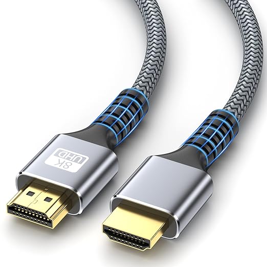 8k Hdmi Cable 6.6ft Ultra High Speed HDMI 2.1 Cable 8K@60HZ 4K@120HZ 48Gbps HDMI Cord for HDTV,PS4,PS5,Monitor Laptop,Xbox,HDCP 2.2&2.3 Support HDR,eARC,Dolby.(Silvery)