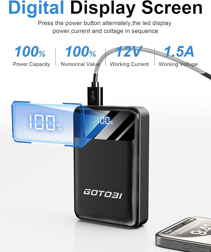 𝟏𝟐𝐕/𝟓𝐕 𝟐𝟎𝟎𝟎𝟎𝐦𝐀𝐡 Heated Jacket Battery Pack - Heated Vest Battery Pack with LED Display and 2 Adapter Cables for Wulcea, ULUSERN, Genovega, and Other Outdoor Heating Coat