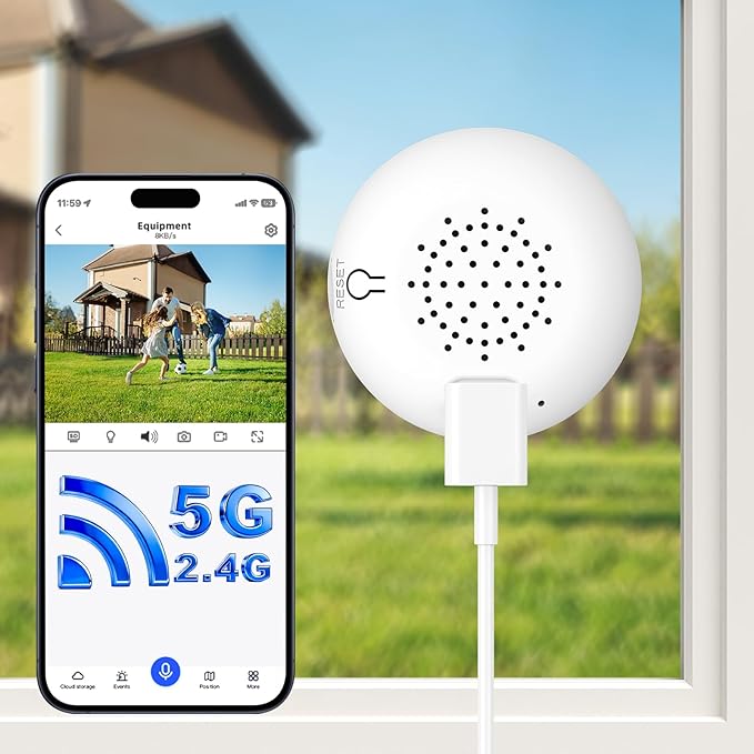 Window Camera No-Drill 2K Ultra HD Window Security Camera with 5G/2.4G WiFi, Enhanced Night Vision, AI Human Detection, Easy Glass Mount for Apartment, Condo, and Home Outdoor View (white 1 pack)