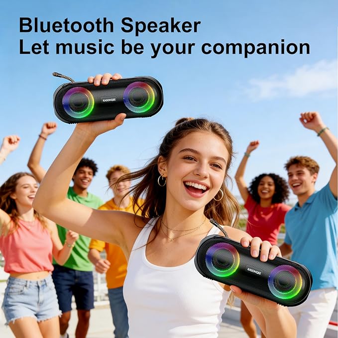 Portable Bluetooth Speaker with RGB Lights, 20W Loud Sound, IPX6 Waterproof, 20H Playtime, Wireless Speakers for Travel, Sport, Party, Outdoor, Shower