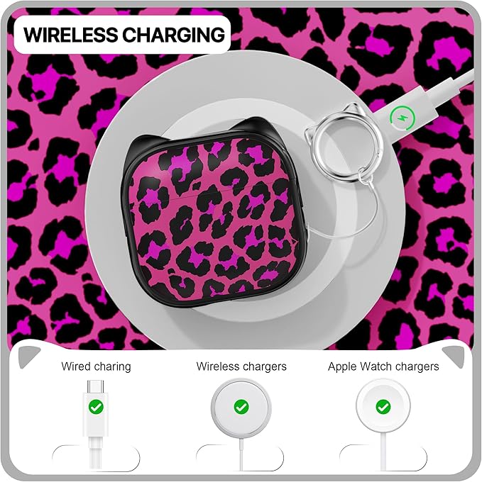 RFUNGUANGO AirPods 4 Case for Women Girly Cat Case with Lock, Phone Stand, Keychain & Cleaner Kit, Compatible with Apple Airpods 4th Generation Case Cover, Rose Red Leopard Print