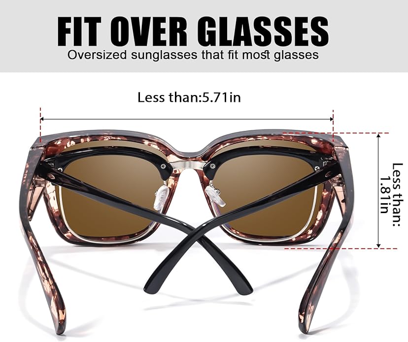 LVIOE 2 Pack Polarized Fit Over Sunglasses for Women Men Oversized Square Over Glasses Sunglasses with UV Protection LS7511