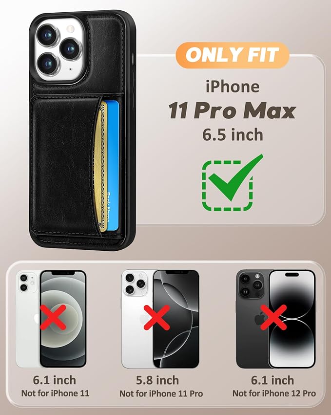 for iPhone 11 Pro Max Case with Wallet - Fits 4 Card Slots, Compatible with MagSafe for Women Men Durable PU Leather Credit Card Holder Kickstand Phone Cover for Apple 11 Promax, Black