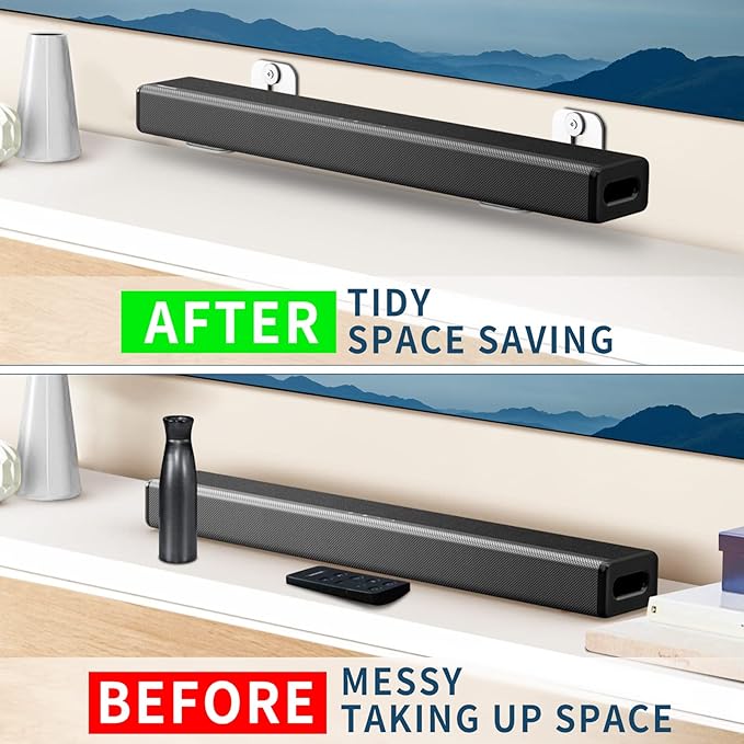 notiela 2 Pack Universal Soundbar Mount Shelf Sound Bar Mounts for Samsung, Sony, LG, Vizio, Bose, Onn and More Soundbar Wall Mount - Sound Bar Mount Under TV,White