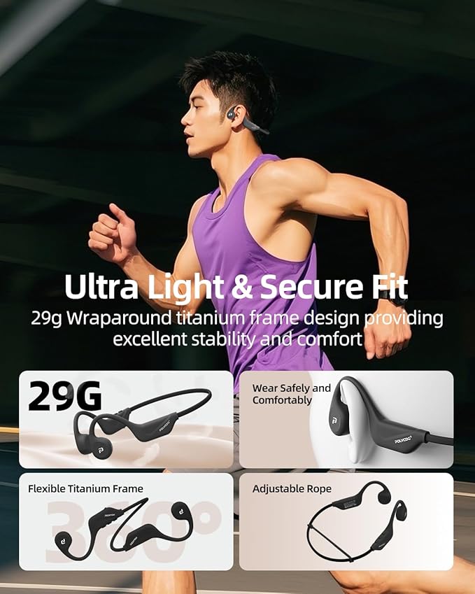 Bone Conduction Headphones,Open Ear Headphones with Mic,Wireless Bluetooth Running Headphones,IPX6 Waterproof Earbuds,Type-C Quick Charging Earphones for Sports Workout Hiking Cycling Gift