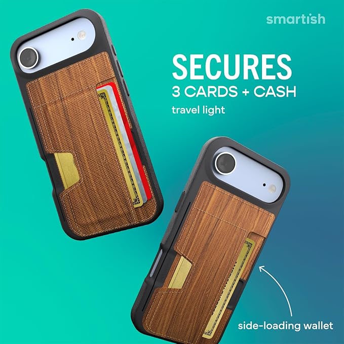 Smartish® iPhone Air Wallet Case - Wallet Slayer Vol. 2 [Slim + Protective] Credit Card Holder w/Kickstand - Drop Tested Hidden Card Slot Cover for Apple iPhone Air - Walnut Woods