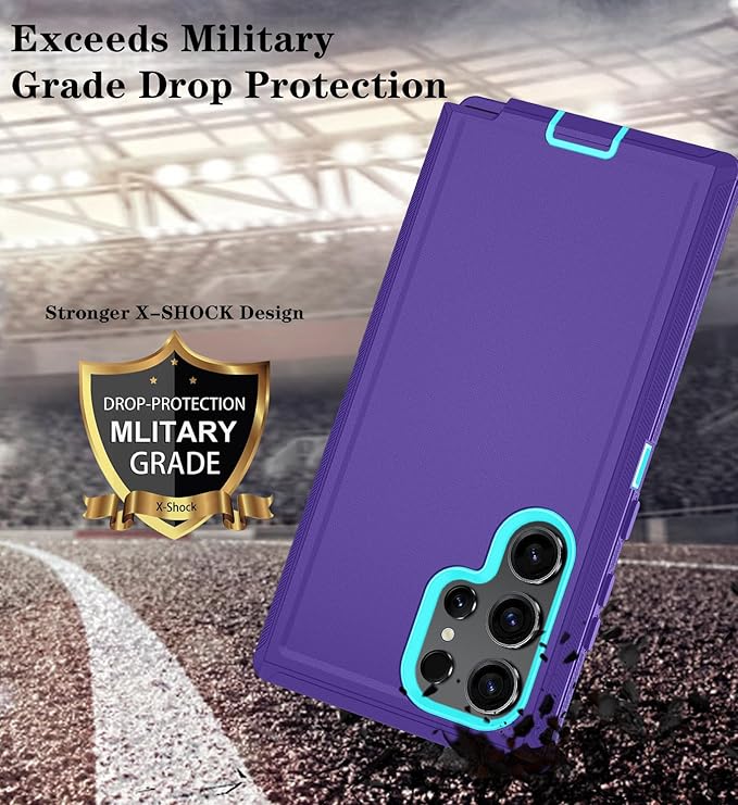 ONOLA Phone Case for Samsung Galaxy S25 Ultra Case with HD Screen Protector, Heavy Duty Shockproof & Dropproof 3-Layer Cover Phone Case for Galaxy S25 Ultra 6.9''，BeltClip_Purple