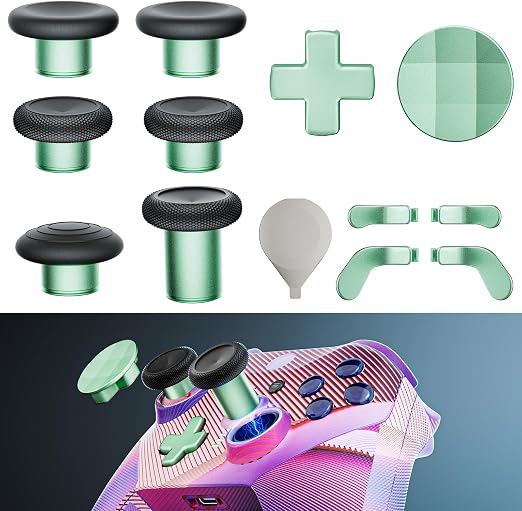 14-in-1 Controller Accessories Kit Compatible with Xbox Elite Series 2, 6 Premium Metal Thumbsticks, Swap Joysticks, 4 Interchangeable Paddles, 2 D-Pads, 1 Tool & 1 Storage Bag (Macaron Green)