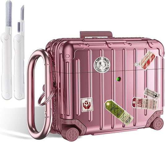 KOREDA Compatible with AirPods Pro 3 Case Cover, Cute Funny Suitcase Design Case for AirPods Pro 3rd Generation, Fashion Protective Hard Case for Women Men with Keychain and Cleaner Kit (Rose Gold)