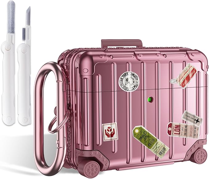 Filoto Compatible with Airpods Pro 3 Case 2025, Cute Fashion Suitcase Design for Airpods Pro 3rd Generation Case Cover, Shockproof Protective Hard Case with Keychain/Cleaner Kit (Rose Gold)
