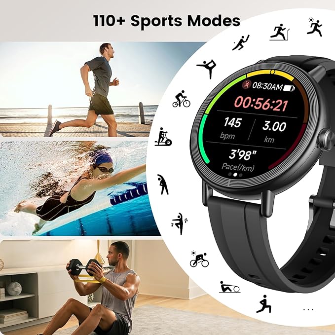 Smart Watch for Women, 1.27" HD Fitness Tracker with Bluetooth Calls(Answer&Make) IP68 Waterproof Smartwatch Compatible IOS/Android,100+ Sport Modes Watch with Heart Rate/Sleep Monitor Pedometer Black