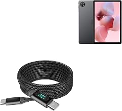 BoxWave Cable Compatible with Blackview Oscal Pad 18 - PowerDisplay PD Cable (6ft) - USB-C to USB-C (100W), LED Wattage Info Extra Long Braided Nylon - Jet Black - Image 1