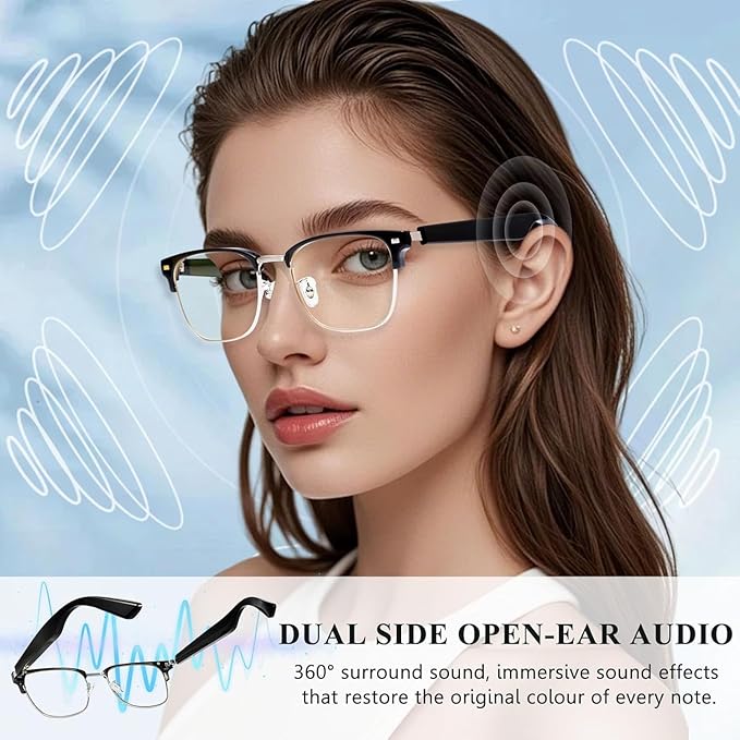 X00MEER Smart Glasses, 5.3 Bluetooth Glasses with Dual Stereo Speakers, Voice Assistant Compatible,Music &HD Calling, for Men & Women (KX08B)