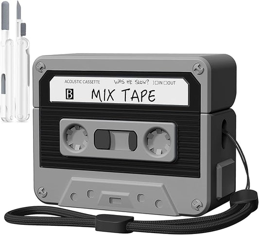 AirPods Pro 2 Case Cover, KOREDA Funny Cassette Tape Design Case for Airpods Pro 2nd Generation/1st Generation (2023/2022/2019), Cute Cartoon Fashion Silicone Protective Case for Women Men (Black)