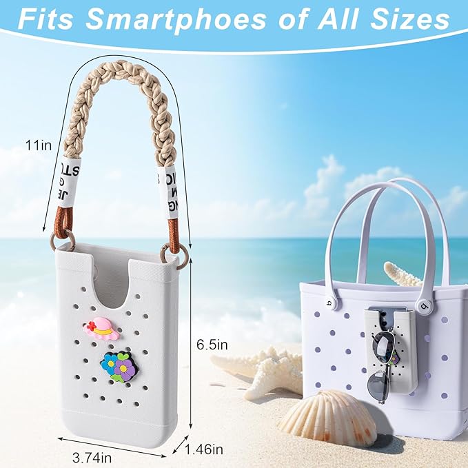 Phone Holder for Bogg Bags, Cell Phone Case Holder Compatible with All Bogg Bags, Phone Holder Accessories for Beach Tote Bags (White)